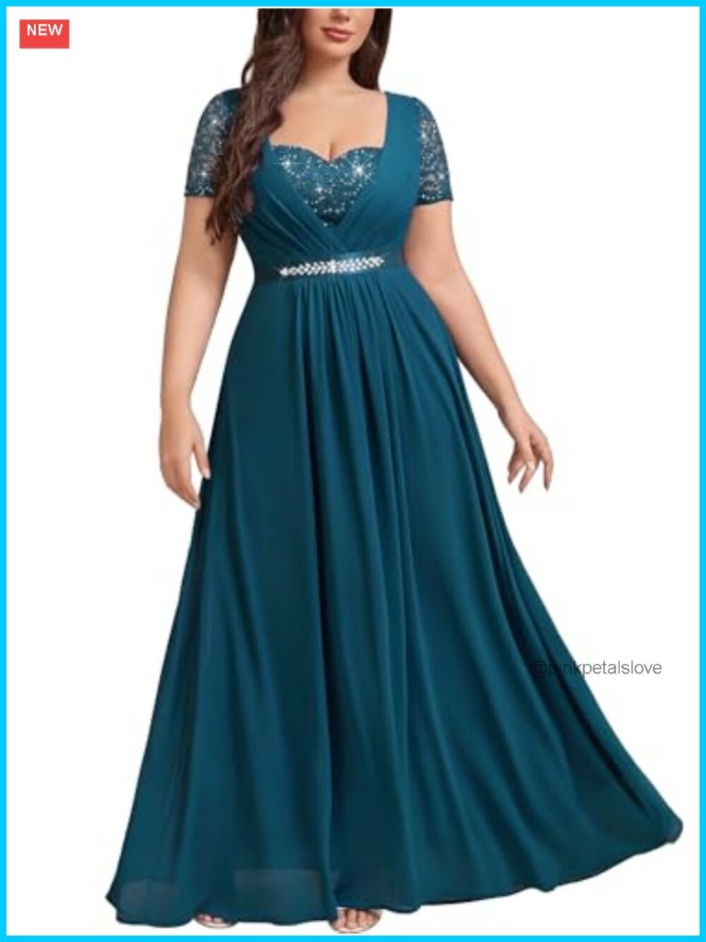 Plus Size Sequins Lace Chiffon Formal Prom Maxi Dress